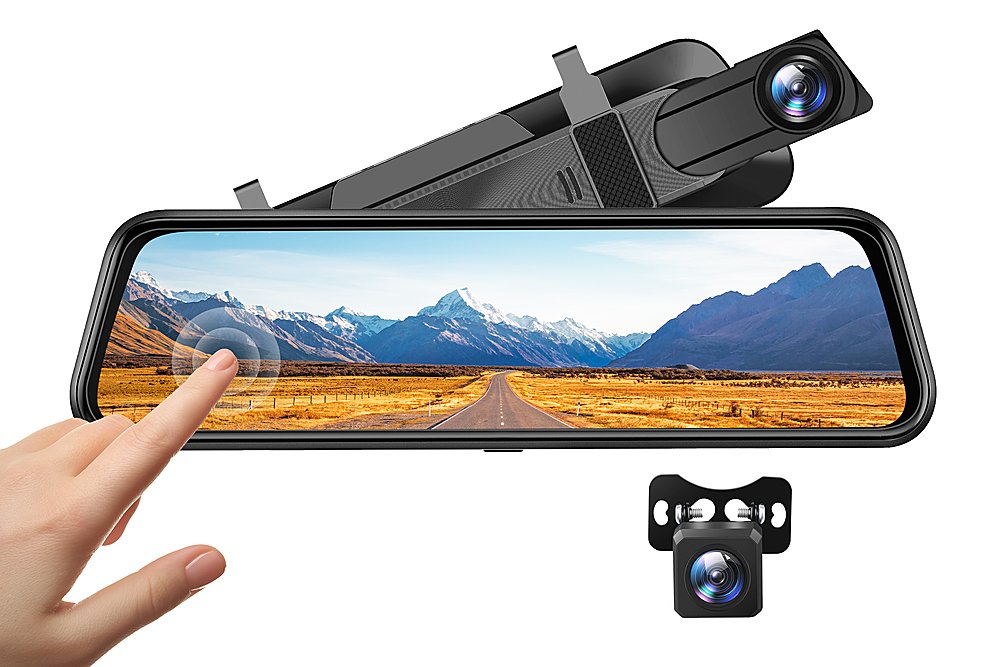 2.5K HD Dual Car Dash Cam 10" Mirror Backup Camera Rear View DVR Video Recorder