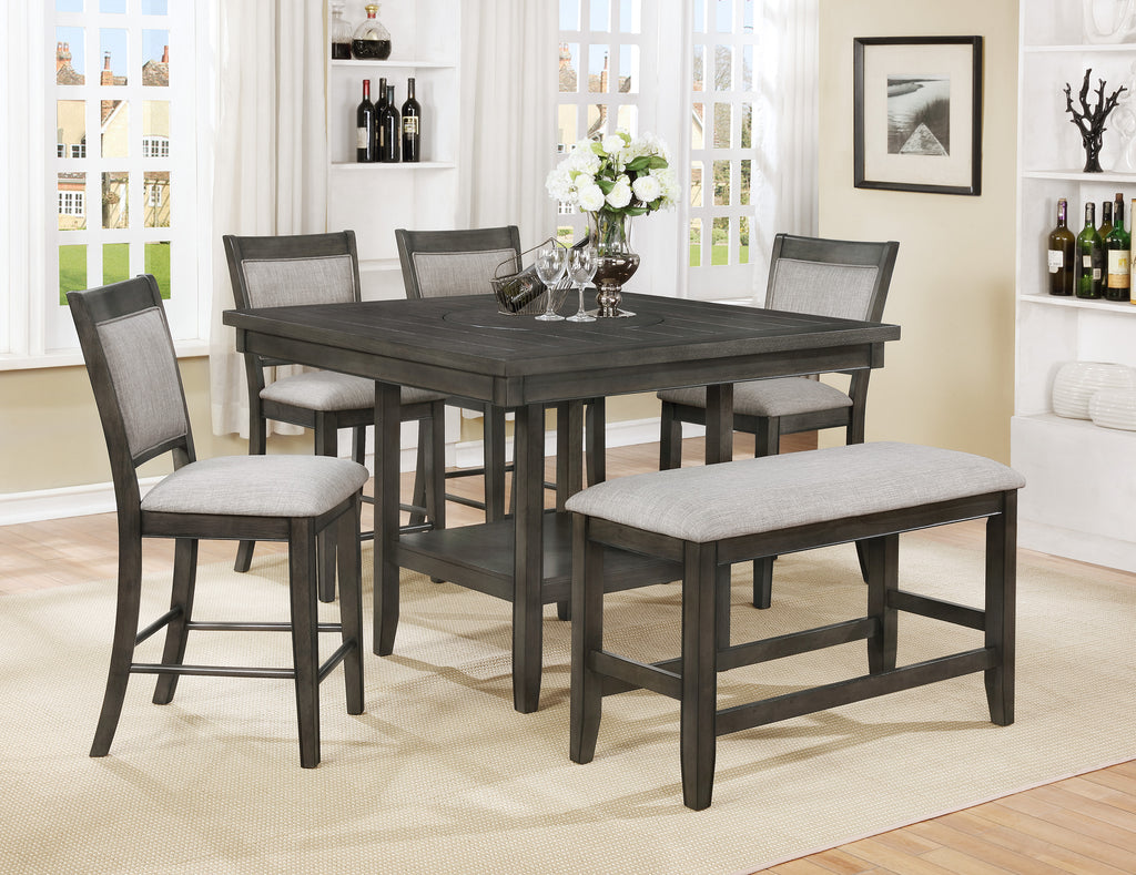 Comedor Alto c/4 Sillas y Banca Lazy Susan Color Gris