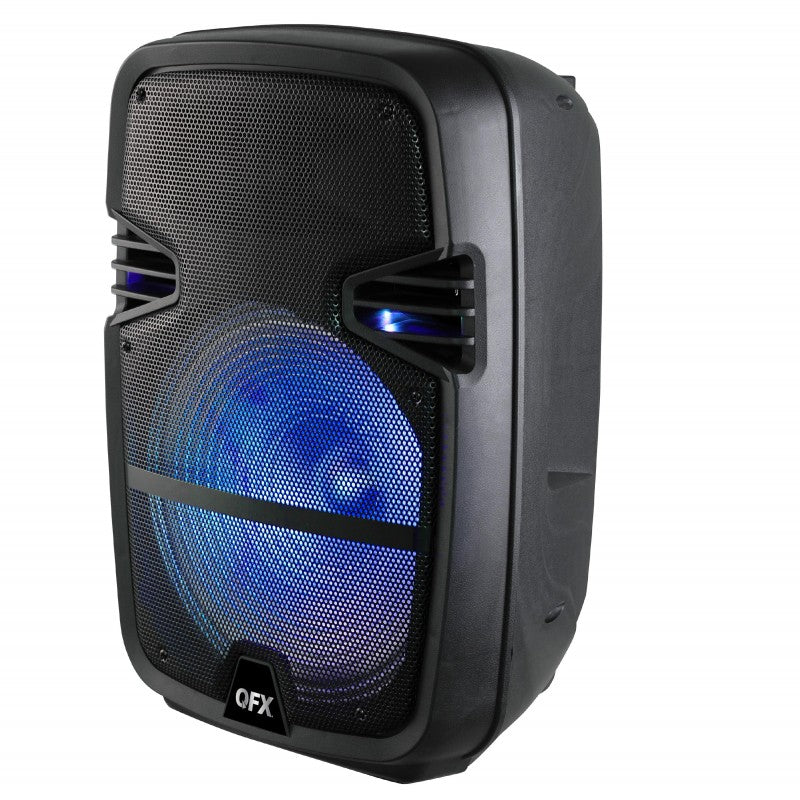QFX PBX-616SM 15" Bluetooth Rechargeable Speaker with LED Lights, Mic and Stand