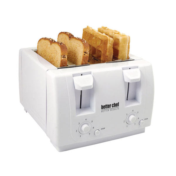 Better Chef IM-241W White 4 Slice Dual Control Bread Bagel Family Size Toaster