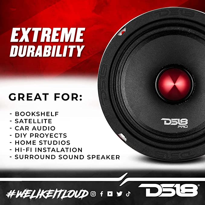 DS18 PRO-X6.4BM Loudspeaker 6.5" Midrange, Red Aluminum Bullet 500W Max