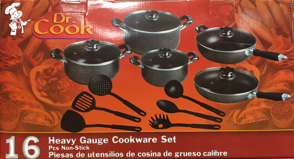 Dr cook 16-piece heavy gauge cookware set non-stick